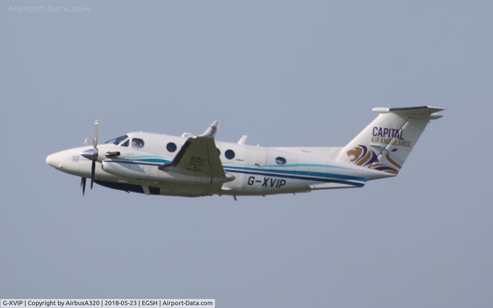G-XVIP, 1980 Beech 200 Super King Air C/N BB-588, Departing Norwich