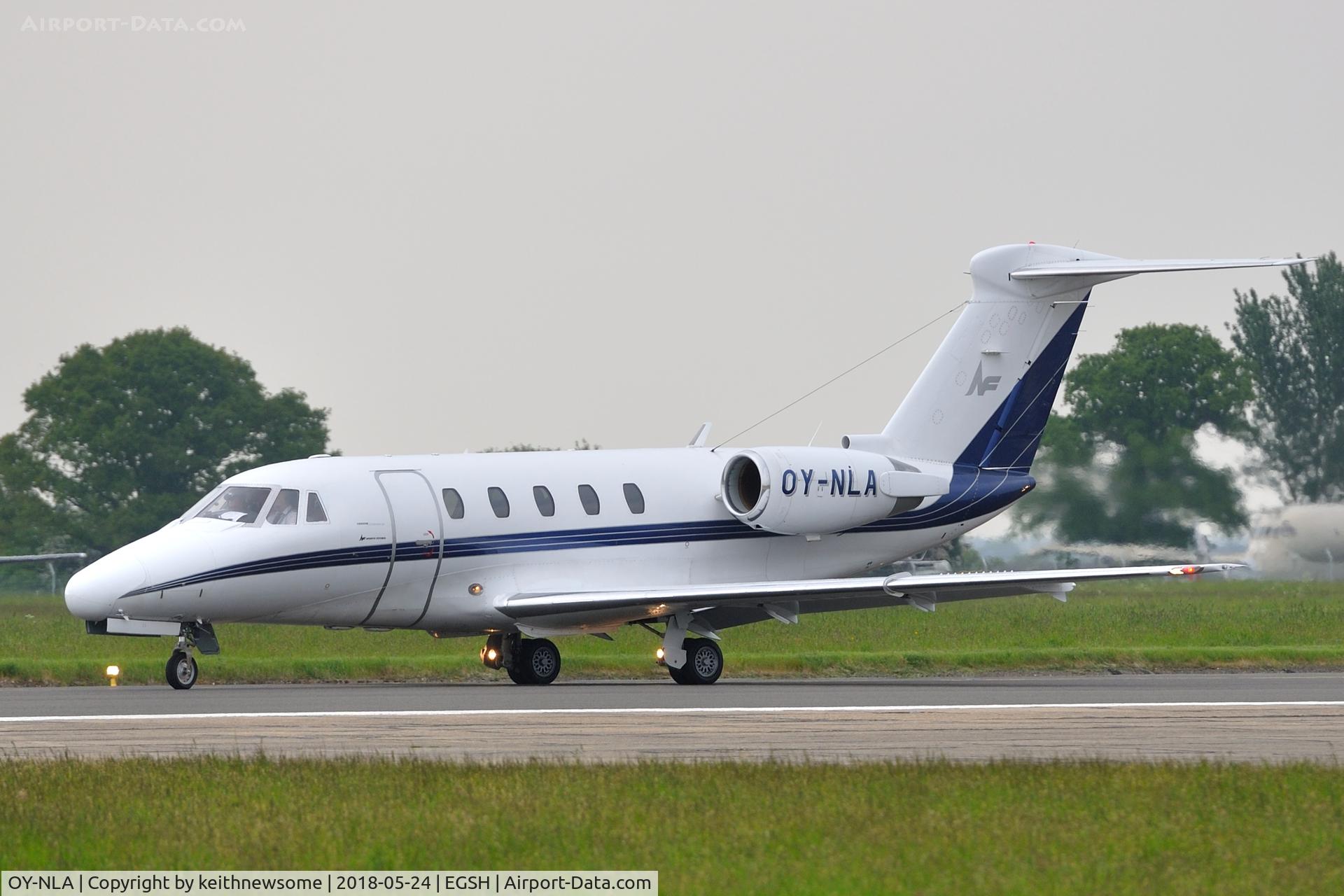OY-NLA, 1984 Cessna 650 Citation III C/N 650-0070, Leaving damp Norwich.