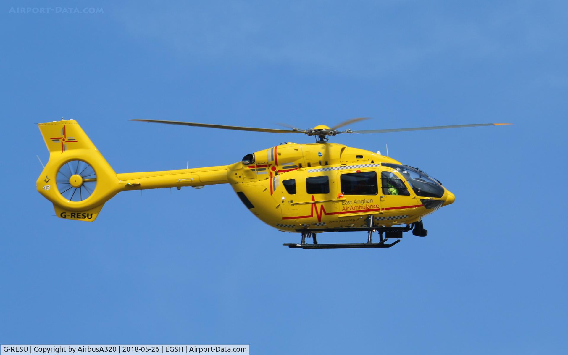 G-RESU, 2015 Airbus Helicopters EC-145T-2 (BK-117D-2) C/N 20052, Departing on a call from Norwich