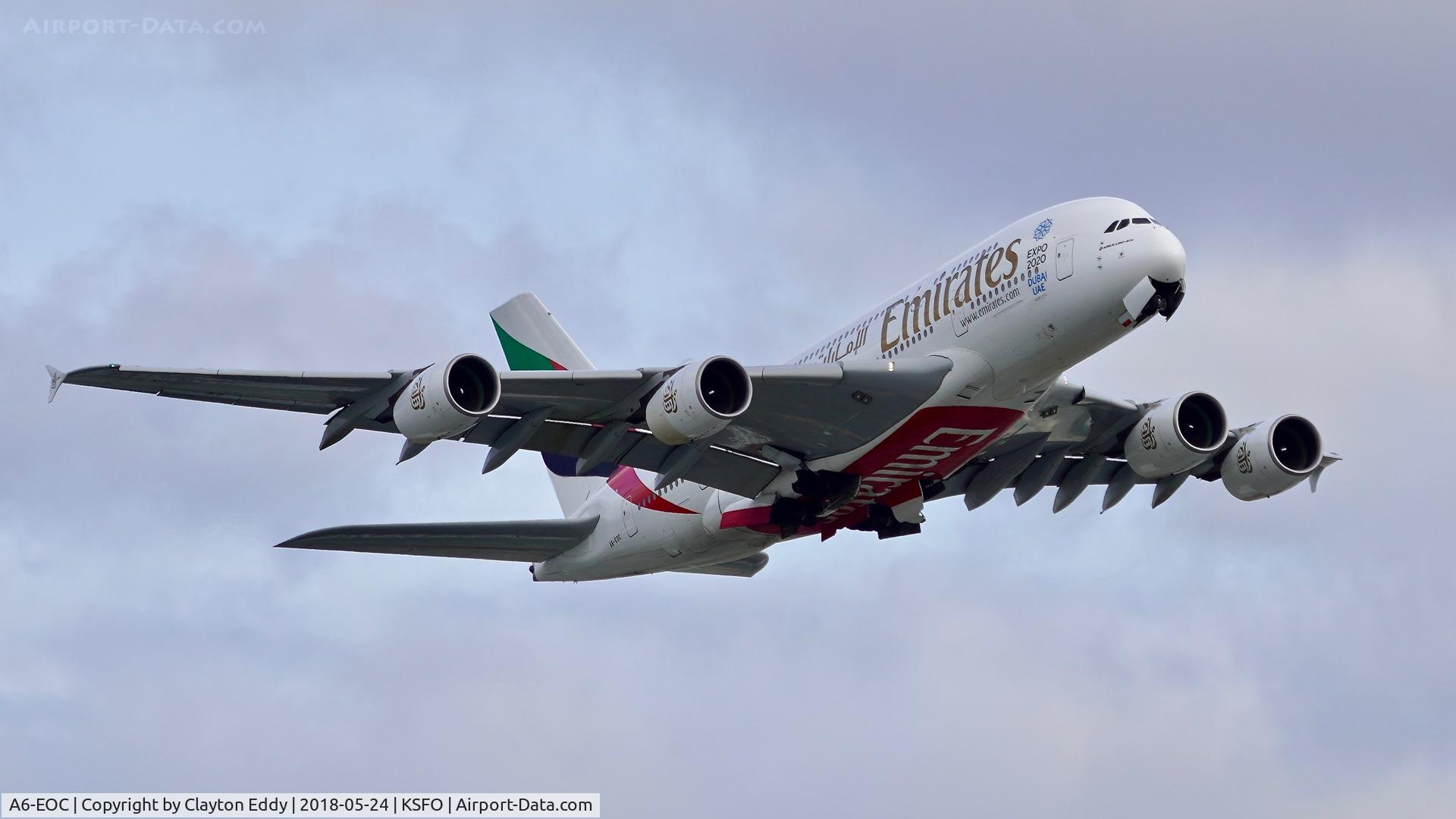 A6-EOC, 2014 Airbus A380-861 C/N 165, SFO 2018.