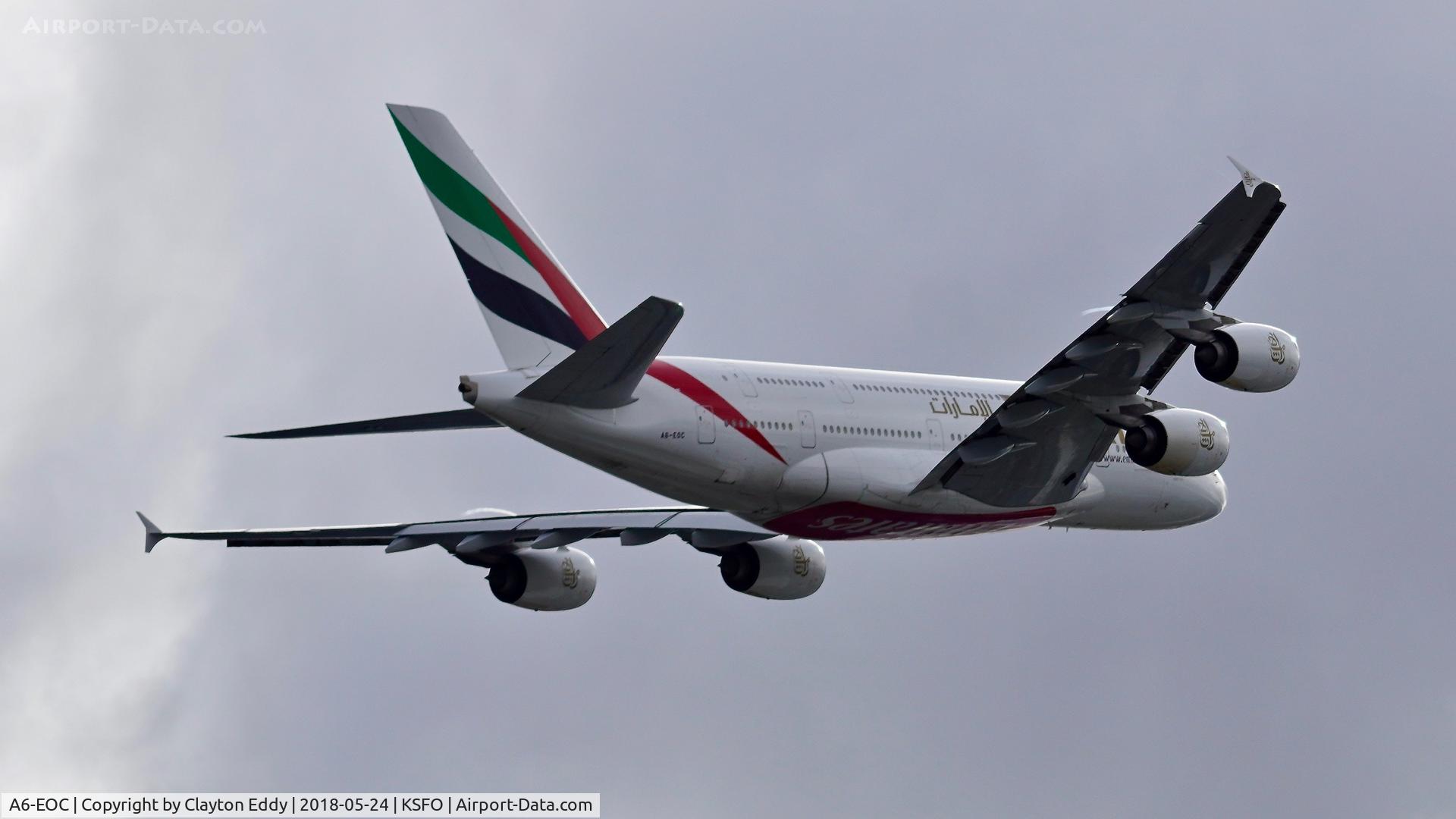 A6-EOC, 2014 Airbus A380-861 C/N 165, SFO 2018.