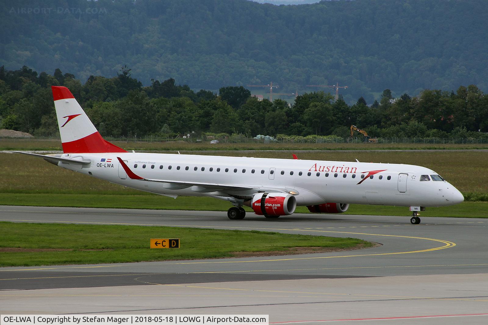 OE-LWA, 2009 Embraer 190LR (ERJ-190-200LR) C/N 19000314, Austrian E-195LR @GRZ (arriving from FRA)