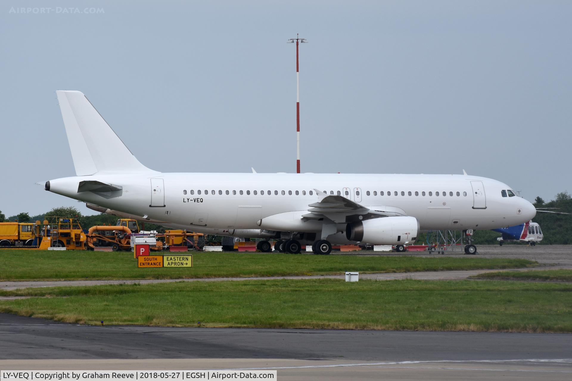 LY-VEQ, 1997 Airbus A320-232 C/N 709, Parked at Norwich after a re-spray.