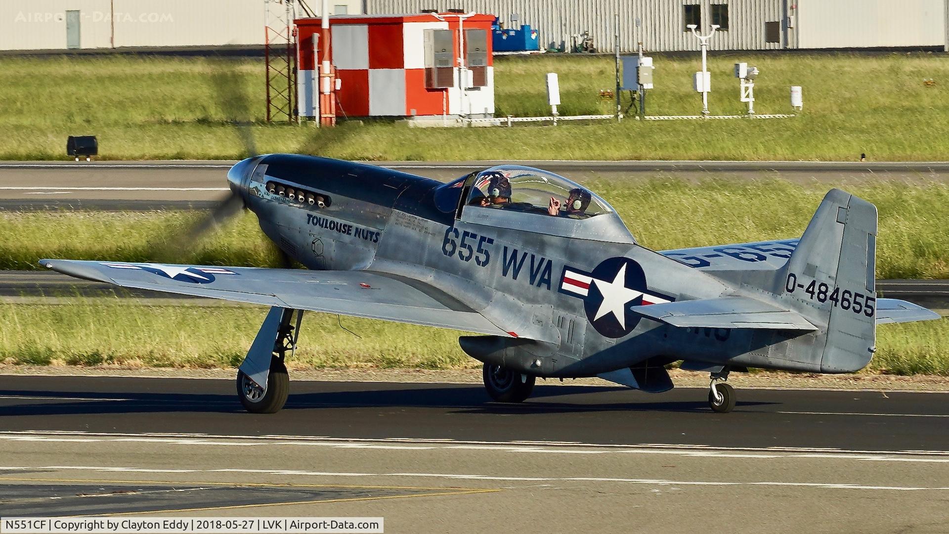 N551CF, 1944 North American TF-51D Mustang C/N 122-44511, Livermore Airport California 2018.