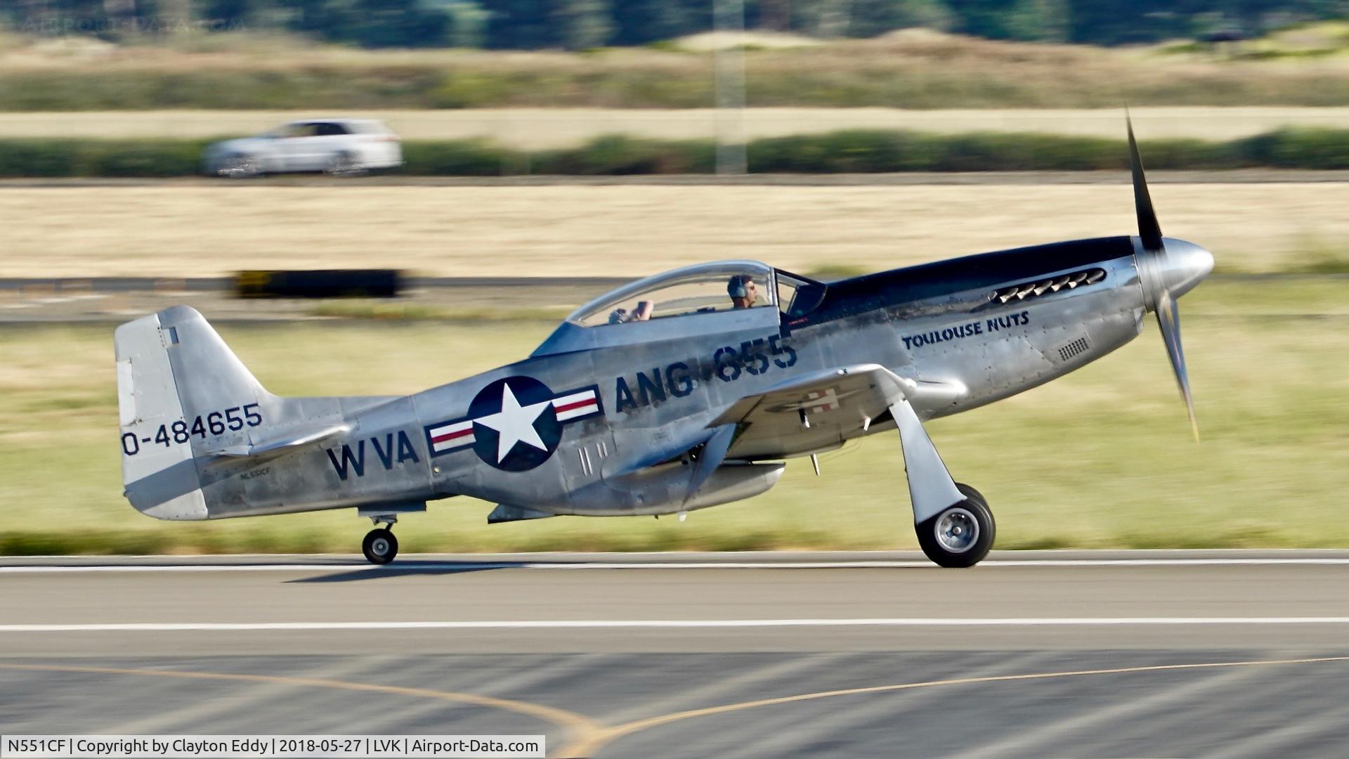 N551CF, 1944 North American TF-51D Mustang C/N 122-44511, Livermore Airport California 2018.