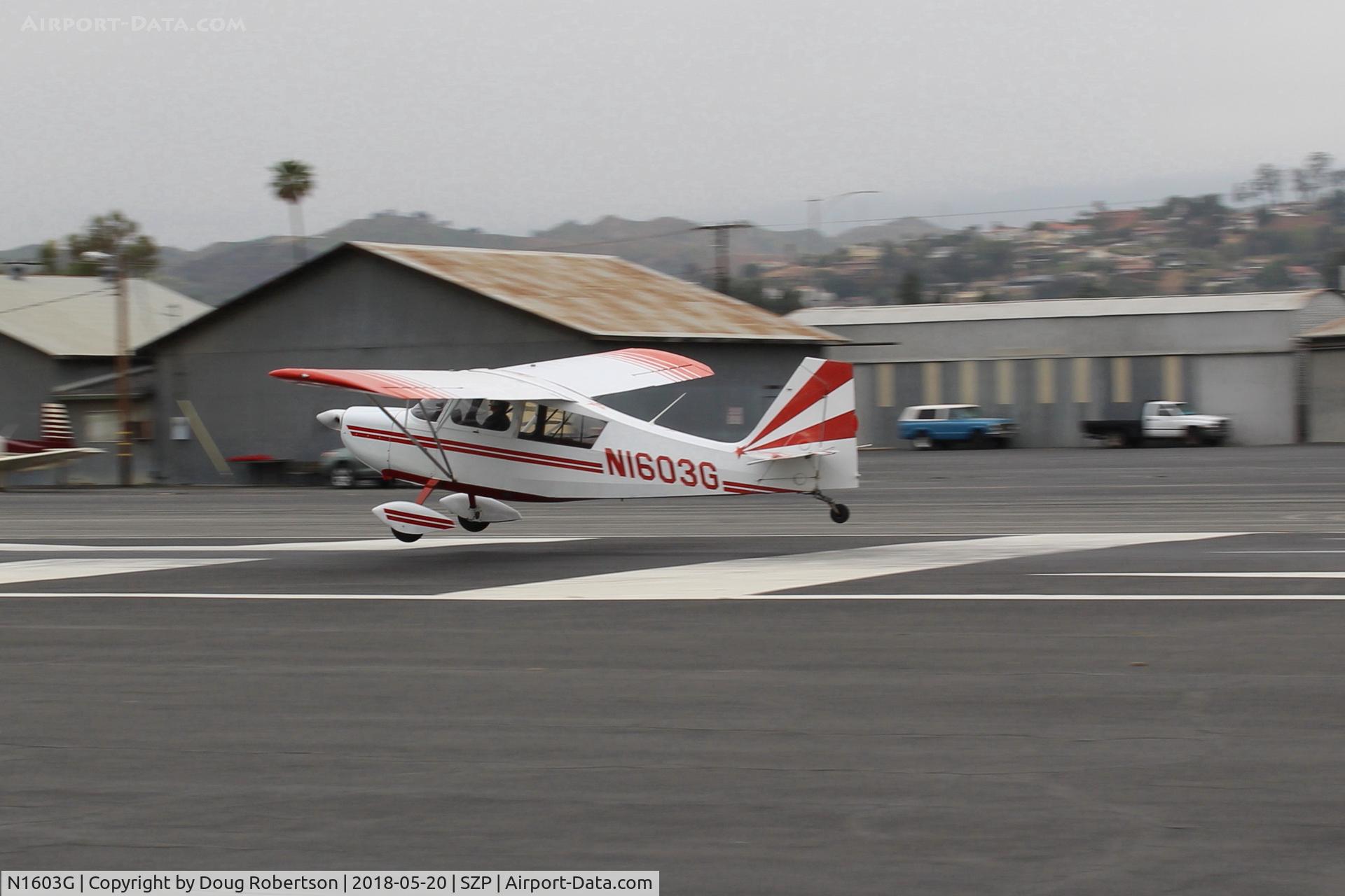 N1603G, 1968 Champion 7ECA Citabria C/N 609, 1968 Champion 7ECA CITABRIA, Lycoming O-320 150 Hp, near touchdown Rwy 22