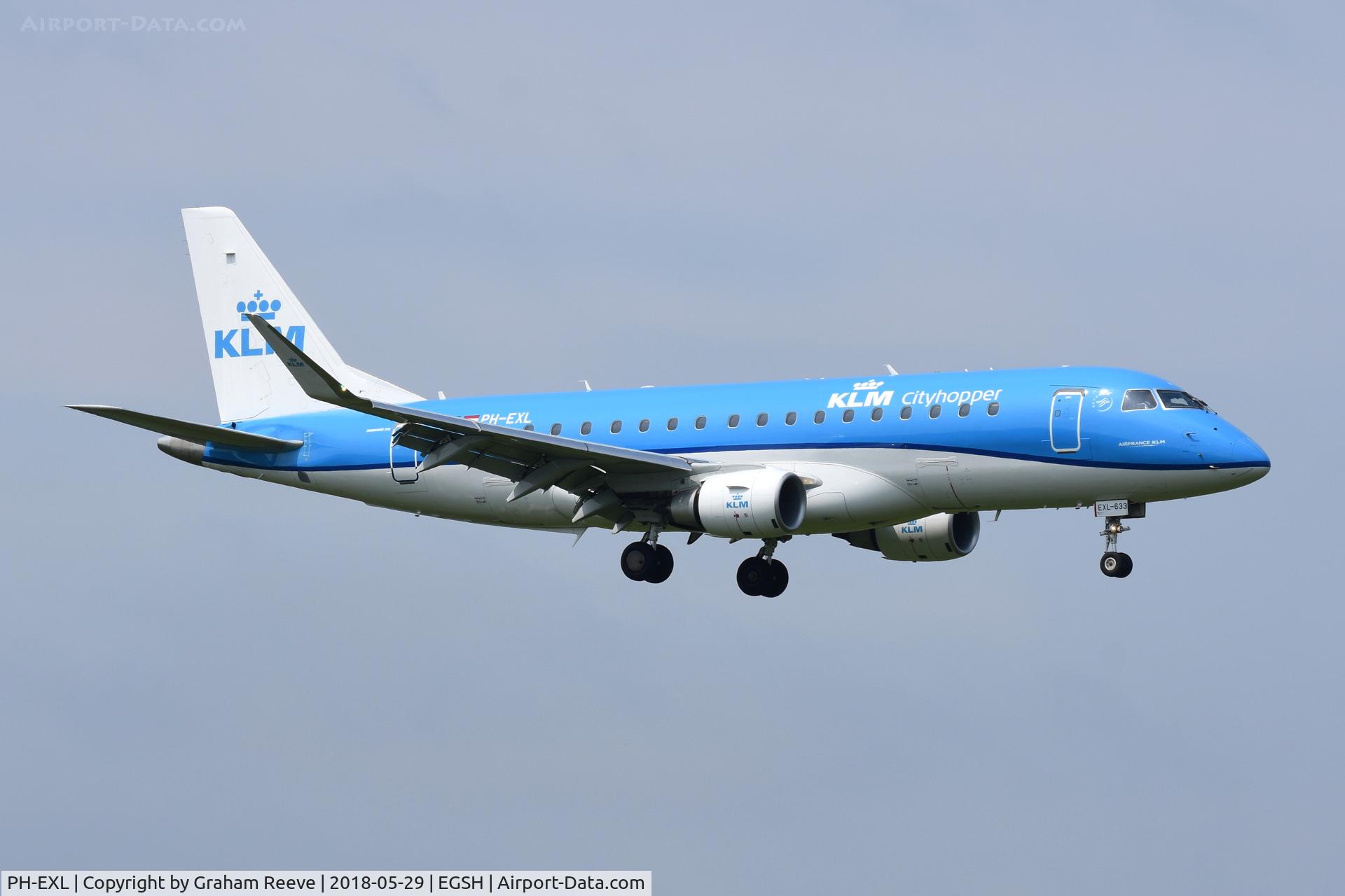 PH-EXL, 2017 Embraer ERJ-175STD (ERJ-170-200) C/N 17000633, Landing at Norwich.