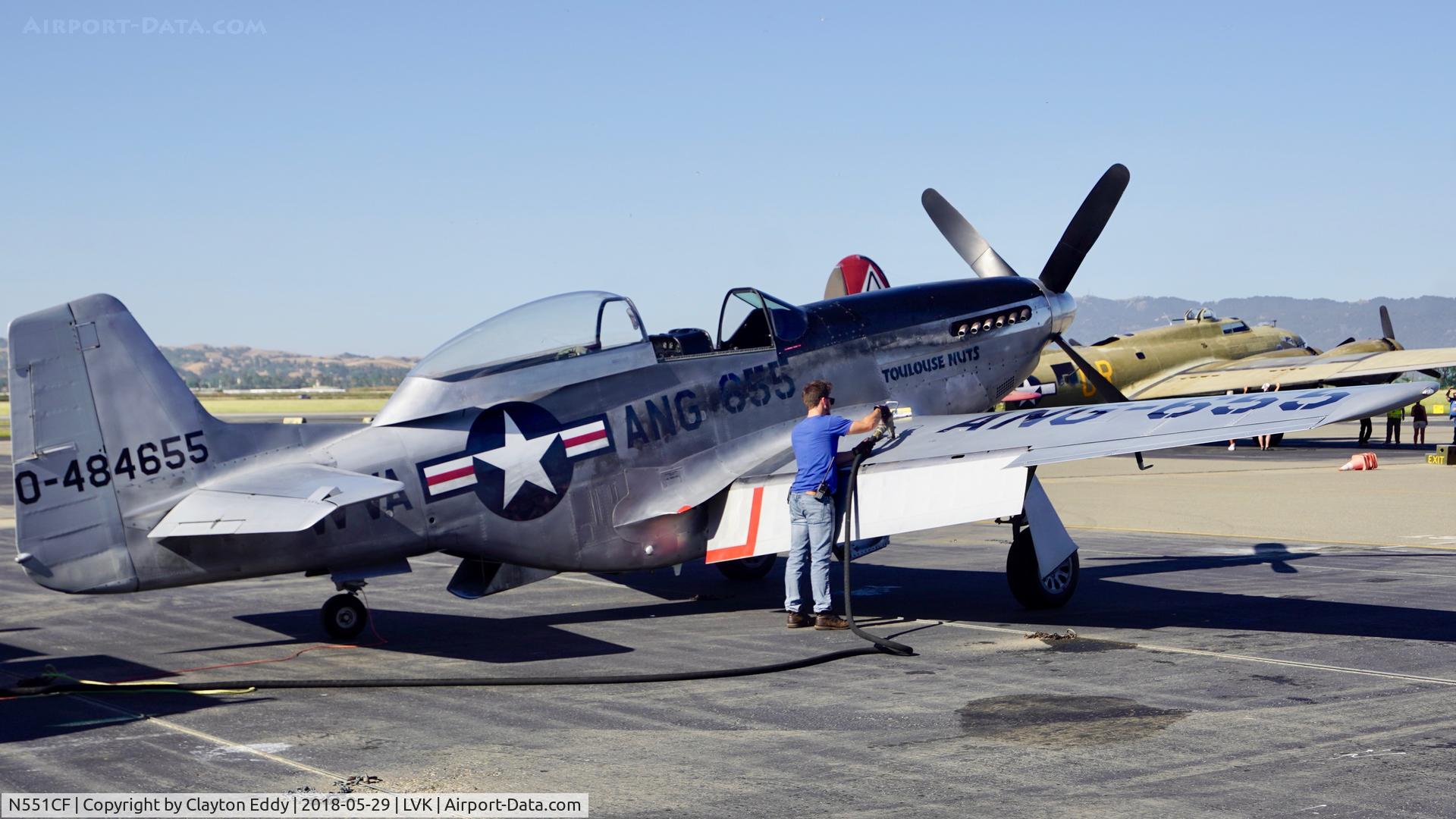 N551CF, 1944 North American TF-51D Mustang C/N 122-44511, Livermore Airport California 2018.