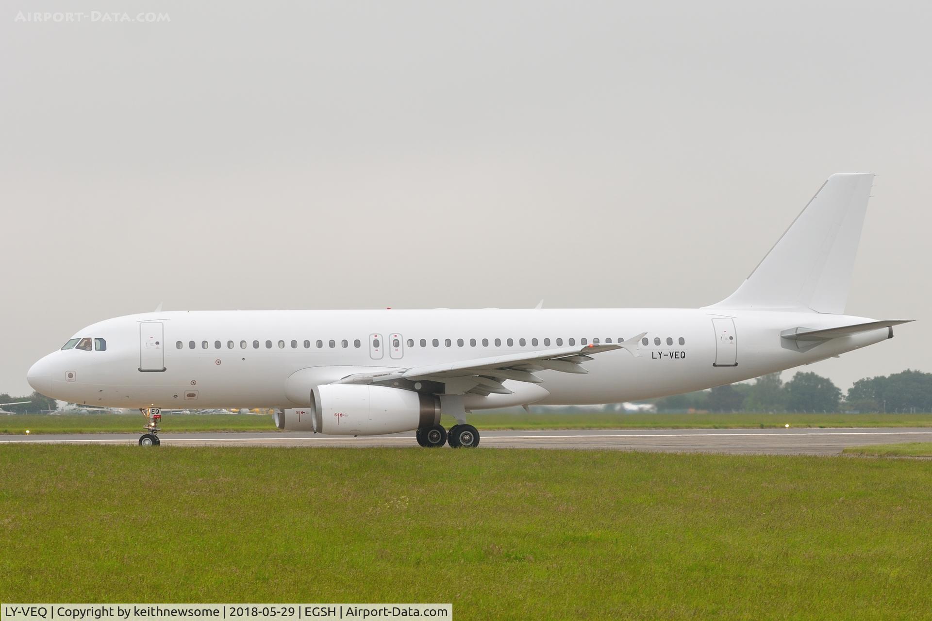 LY-VEQ, 1997 Airbus A320-232 C/N 709, Leaving Norwich with Nordwind callsign.