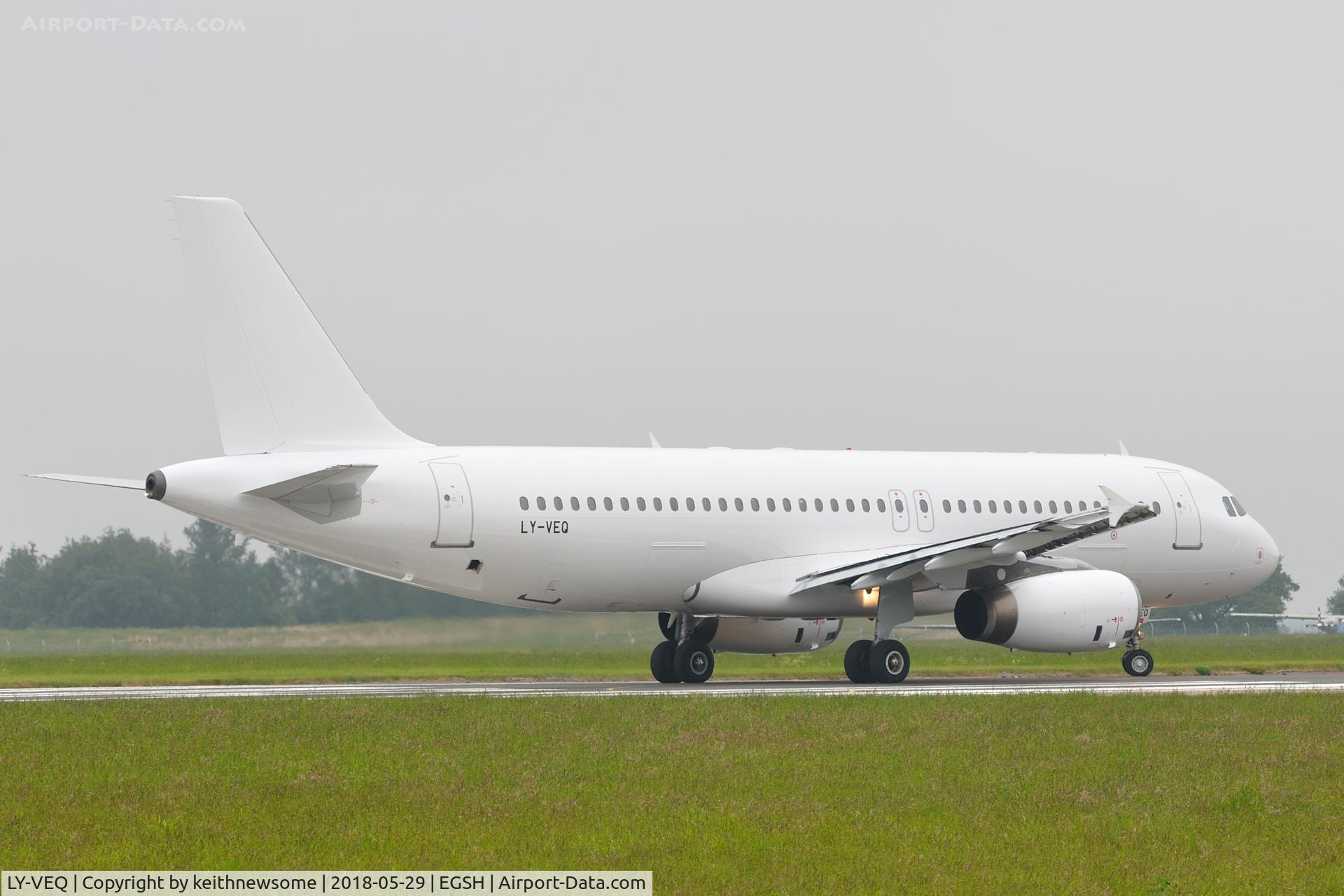 LY-VEQ, 1997 Airbus A320-232 C/N 709, Leaving Norwich with Nordwind callsign.