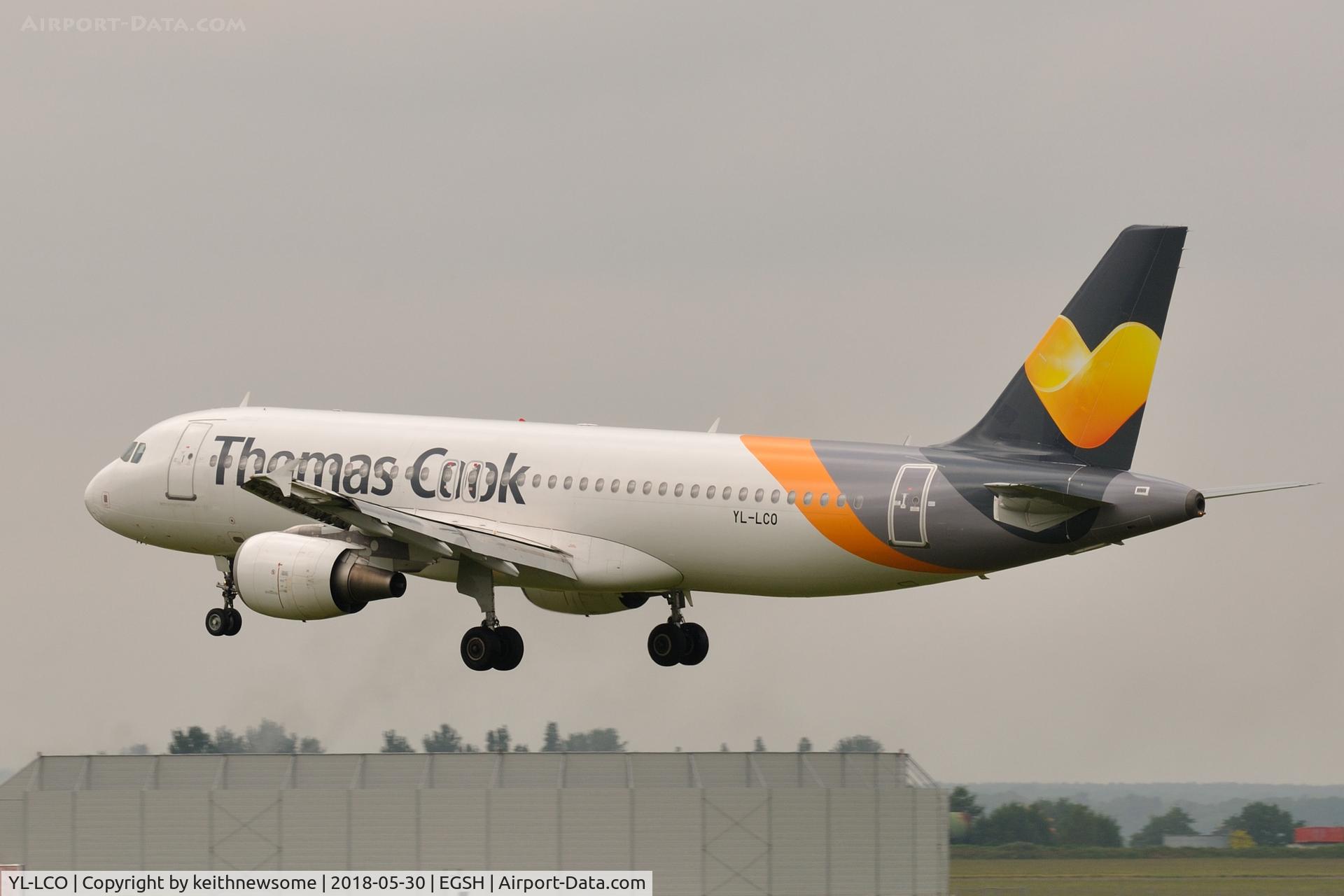 YL-LCO, 2002 Airbus A320-214 C/N 1873, Arriving at Norwich from Dalaman.