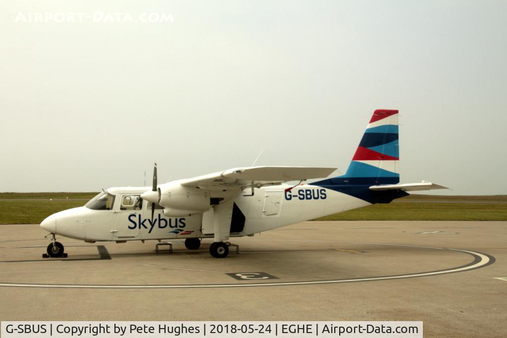 G-SBUS, 1986 Britten-Norman BN-2A-26 Islander C/N 3013, G-SBUS Islander, Isles of Scilly Skybus in its latest colourscheme, sat at St Marys Isles of Scilly