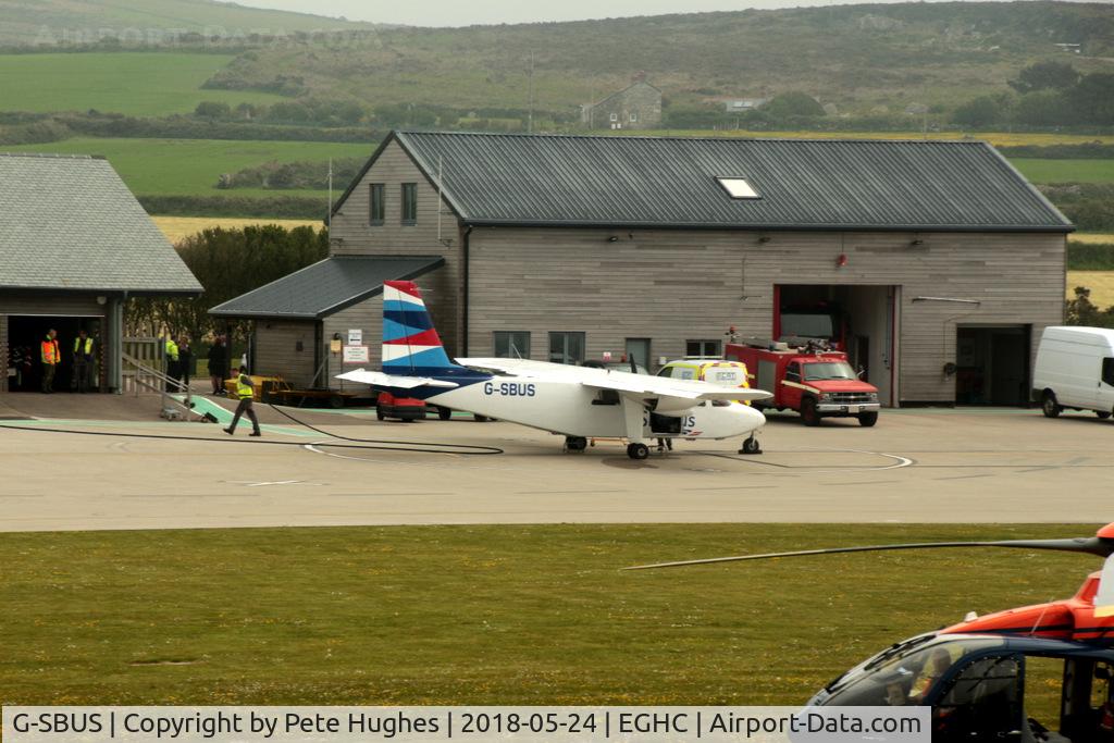G-SBUS, 1986 Britten-Norman BN-2A-26 Islander C/N 3013, G-SBUS Islander, Isles of Scilly Skybus at Lands End airport.