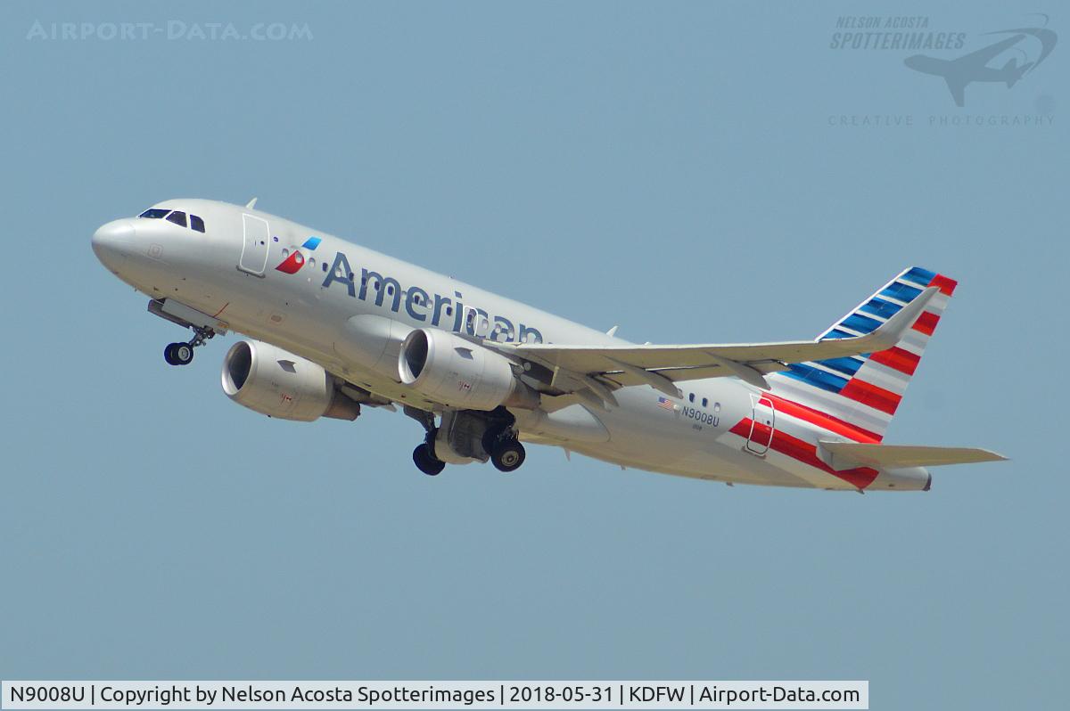N9008U, 2013 Airbus A319-115 C/N 5786, Climbing from 18L @ DFW