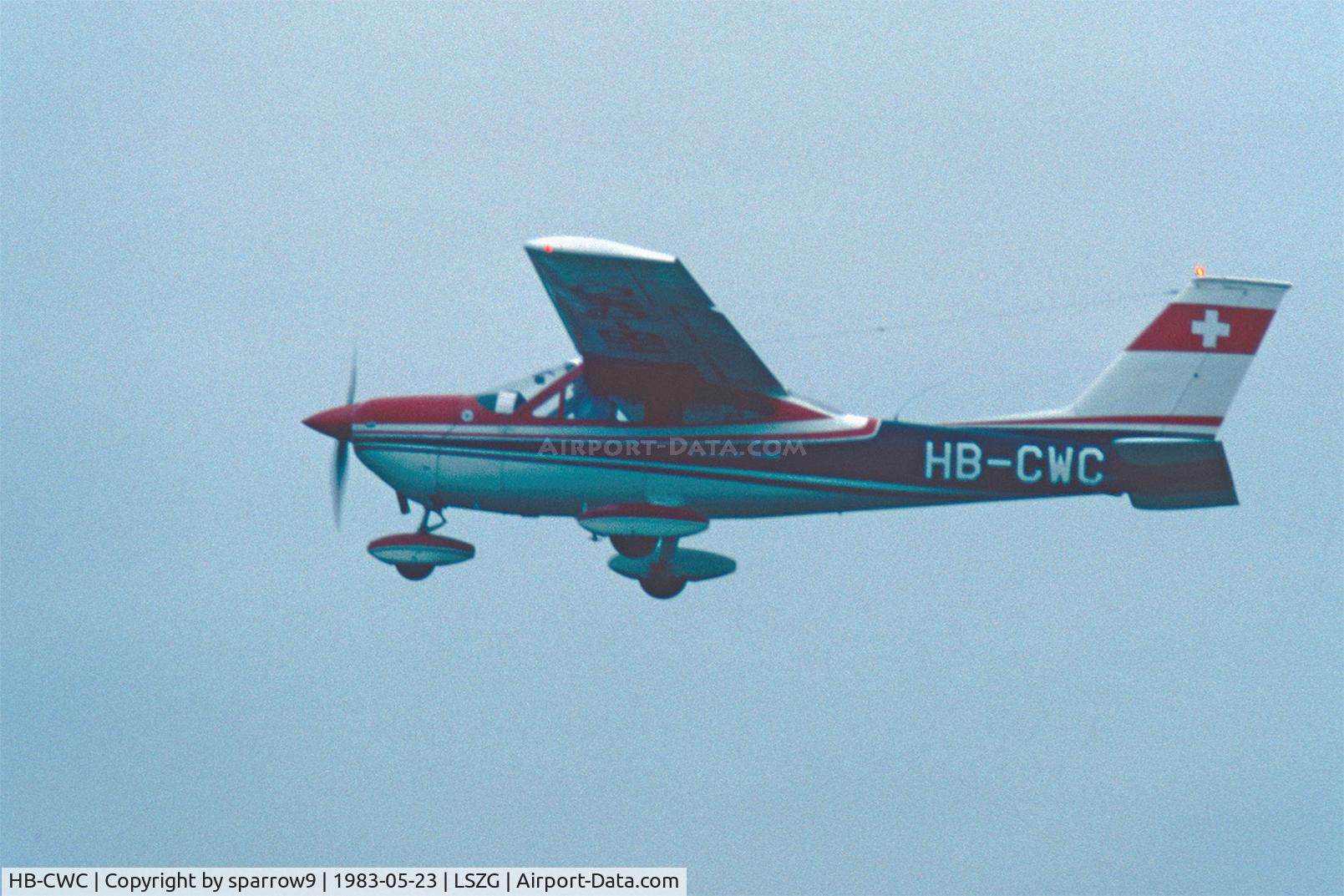HB-CWC, 1972 Cessna 177B Cardinal C/N 17701690, Go-around rwy 05 Grenchen. Scanned from a slide.