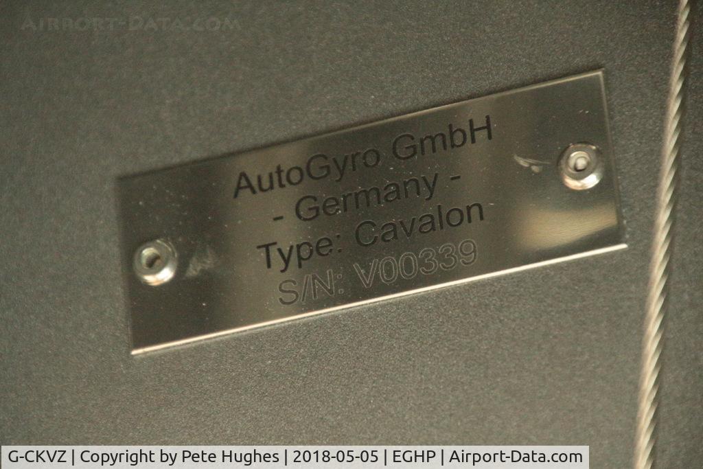 G-CKVZ, 2018 RotorSport UK Cavalon Pro C/N RSUK/CAVP/005, G-CKVZ Cavalon at the Microlight Trade Fair, Popham showing the original German build identity (this plate can be found in the left footwell of these aircraft)