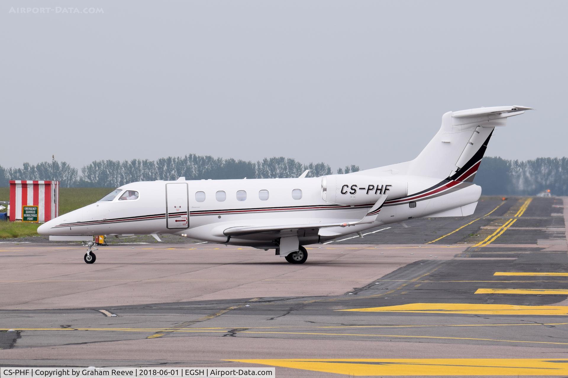 CS-PHF, 2015 Embraer EMB-505 Phenom 300 C/N 50500260, Just landed at Norwich.