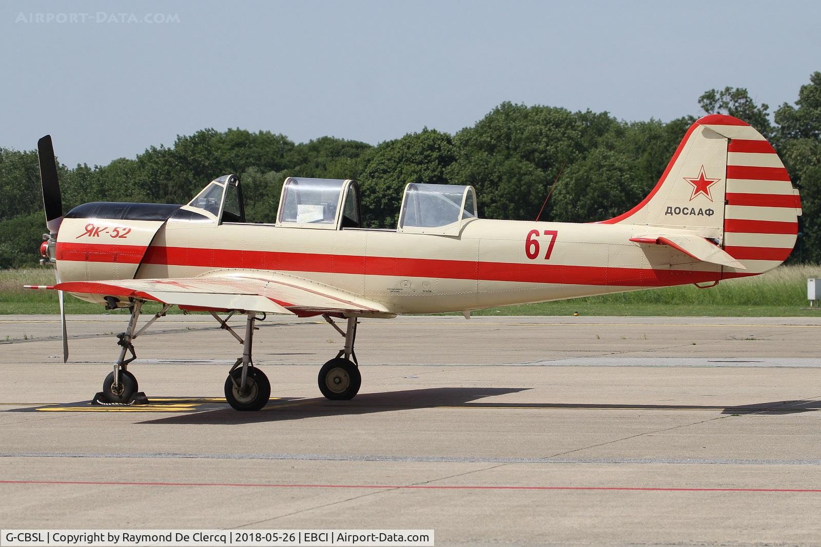 G-CBSL, 1982 Bacau Yak-52 C/N 822013, At Gosselies.