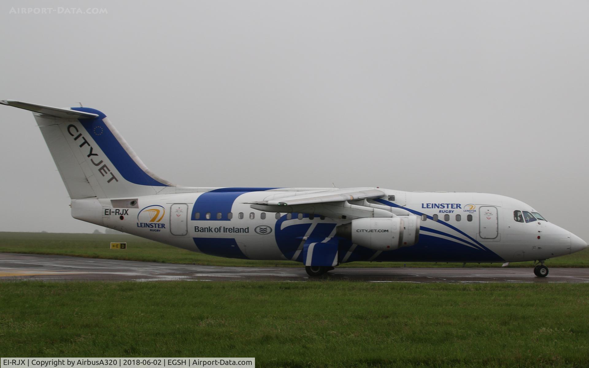 EI-RJX, 2000 BAe Systems Avro 146-RJ85A C/N E.2372, Arriving on a nice wet summer day