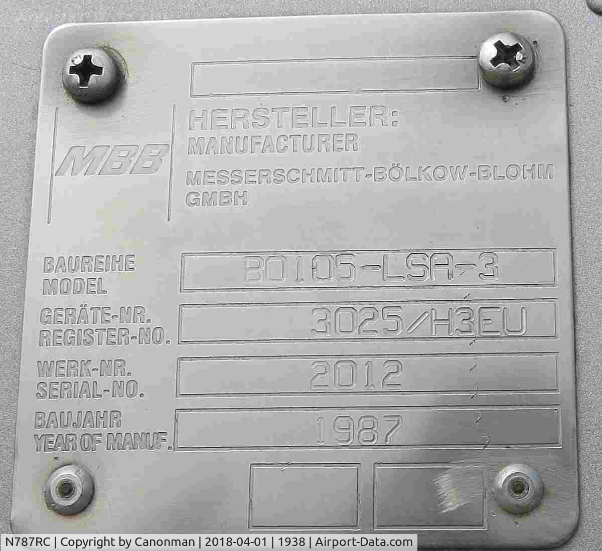 N787RC, 1987 MBB Bo-105-LSA-3 C/N 2012, ID1938