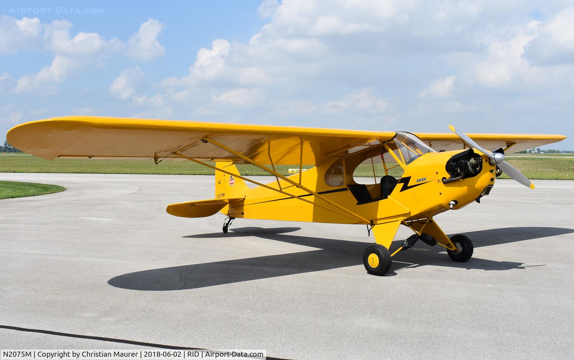 N2075M, 1946 Piper J3C-65 Cub Cub C/N 20858, 75M makes an apperance at Richmond Airport IN - first time it's been in Indiana since 2009