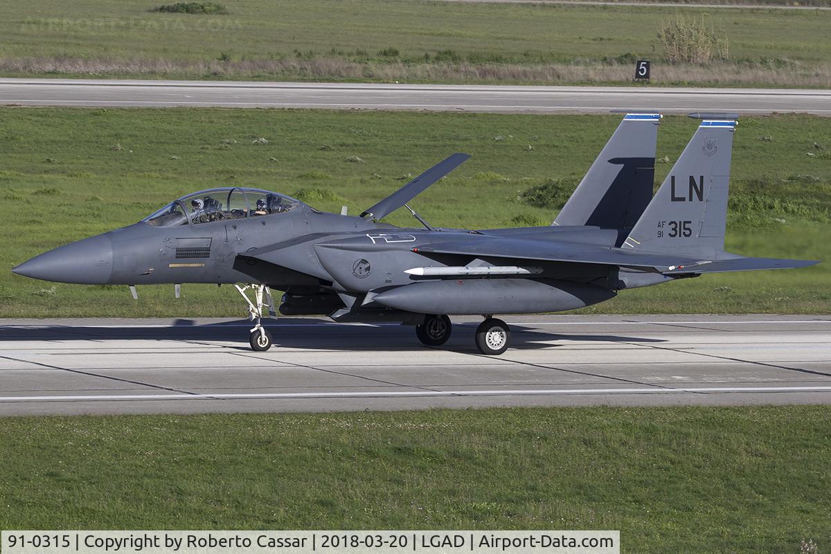 91-0315, 1991 McDonnell Douglas F-15E Strike Eagle C/N 1222/E180, Exercise Iniochos 2018