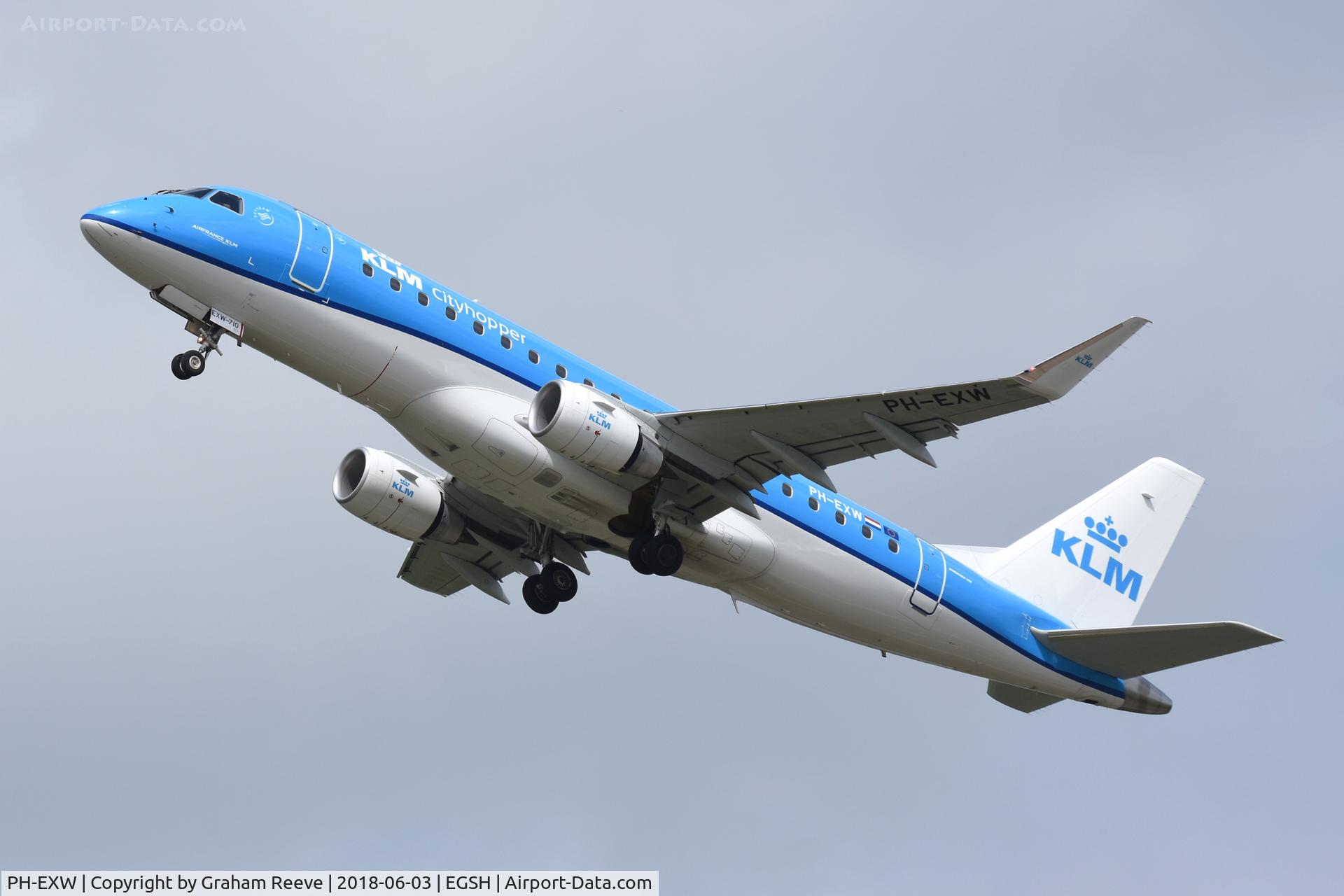 PH-EXW, 2018 Embraer ERJ-175STD (ERJ-170-200) C/N 17000710, Departing from Norwich.