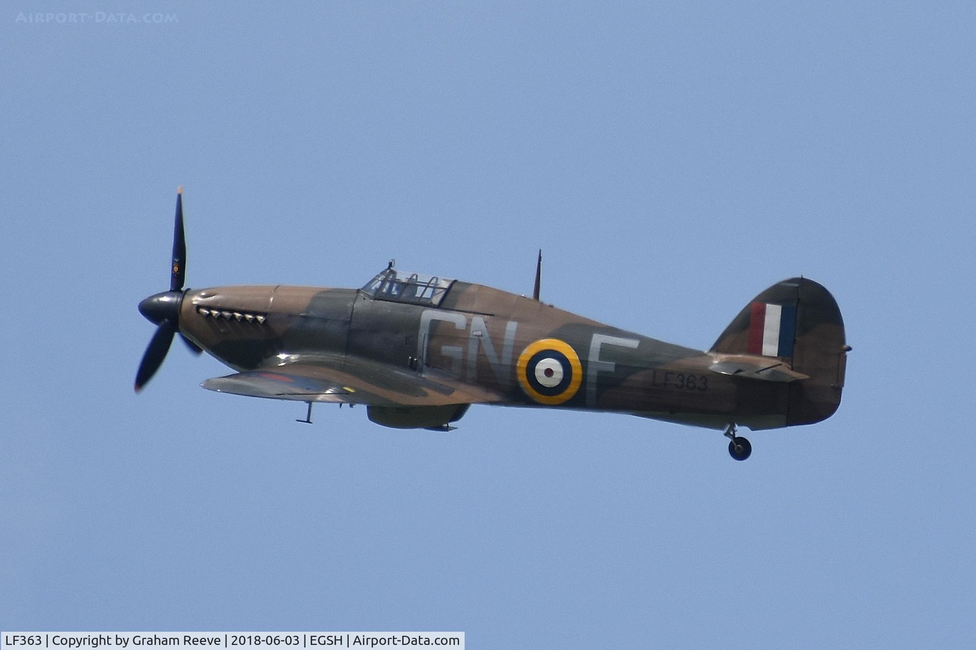 LF363, 1944 Hawker Hurricane IIC C/N 41H/469290, Departing from Norwich.