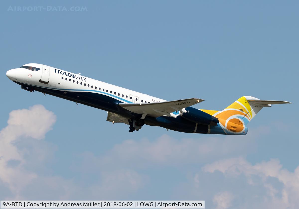 9A-BTD, 1992 Fokker 100 (F-28-0100) C/N 11407, Departure to Bari.