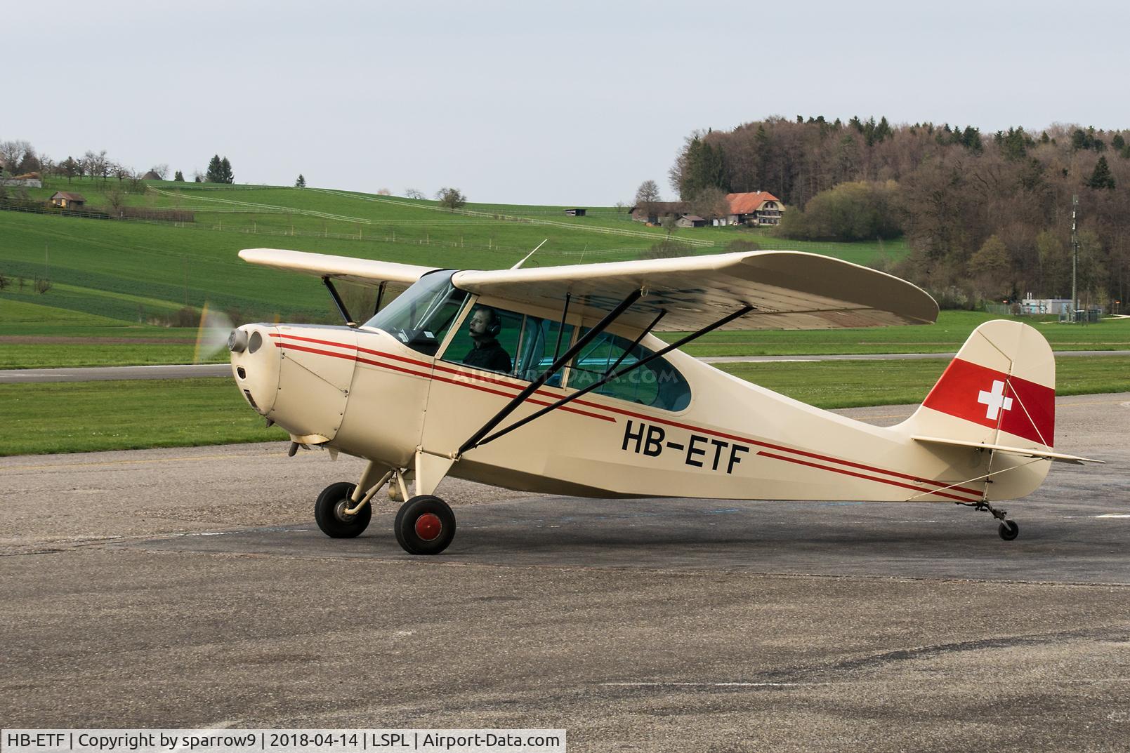 HB-ETF, 1946 Aeronca 7AC Champion C/N 7AC-1792, After refuelling at Langenthal-Bleienbach. HB-registered since 1963-07-25.