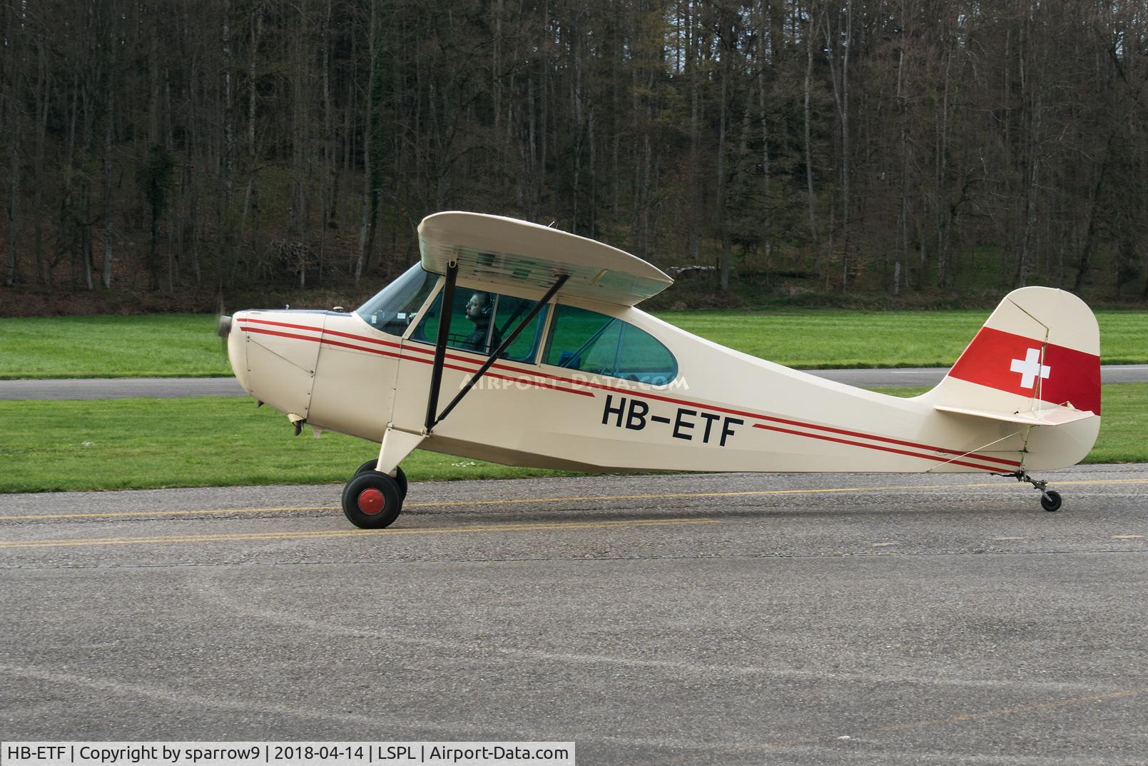 HB-ETF, 1946 Aeronca 7AC Champion C/N 7AC-1792, After refuelling at Langenthal-Bleienbach. HB-registered since 1963-07-25.