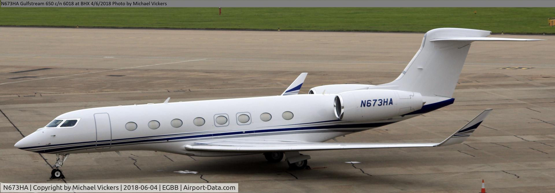 N673HA, 2013 Gulfstream Aerospace G650 (G-VI) C/N 6018, Parked on the elmdon apron