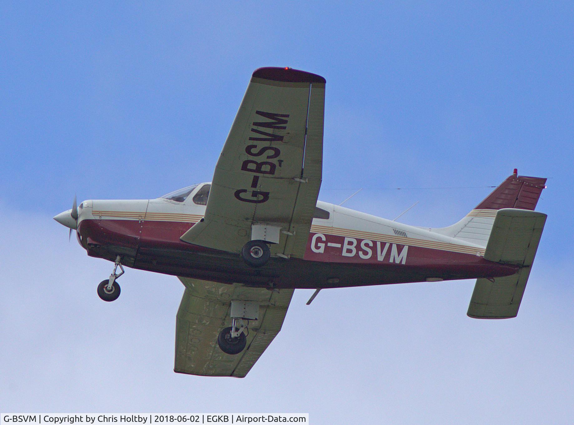 G-BSVM, 1981 Piper PA-28-161 Cherokee Warrior II C/N 28-8116173, Just taken off at Biggin Hill