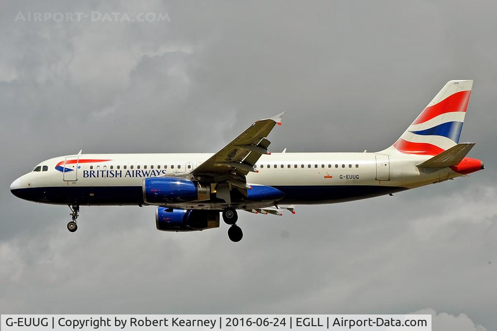G-EUUG, 2002 Airbus A320-232 C/N 1829, On short final R/W 27L
