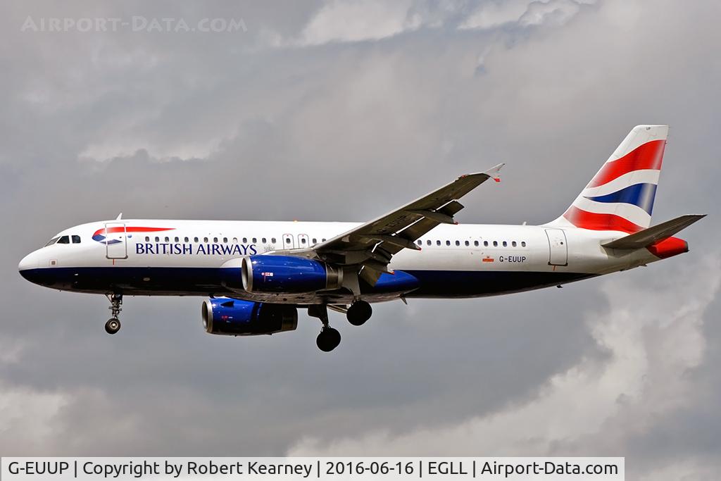 G-EUUP, 2003 Airbus A320-232 C/N 2038, On short final R/W 27L
