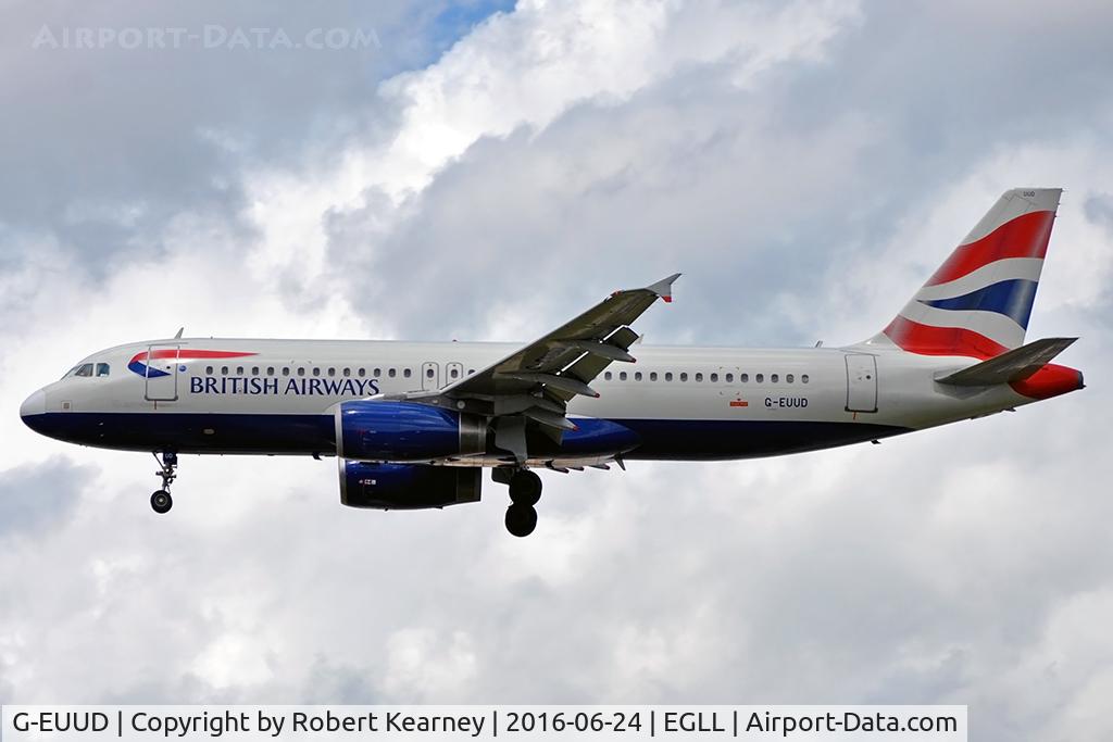 G-EUUD, 2002 Airbus A320-232 C/N 1760, On short final R/W 27L