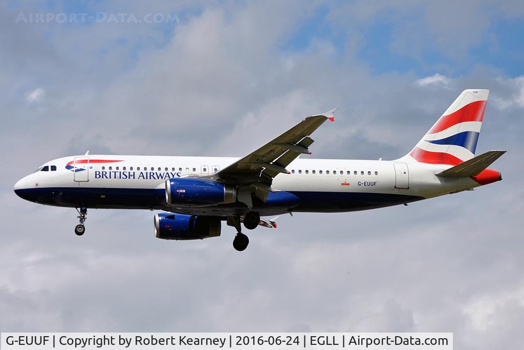G-EUUF, 2002 Airbus A320-232 C/N 1814, On short final R/W 27L
