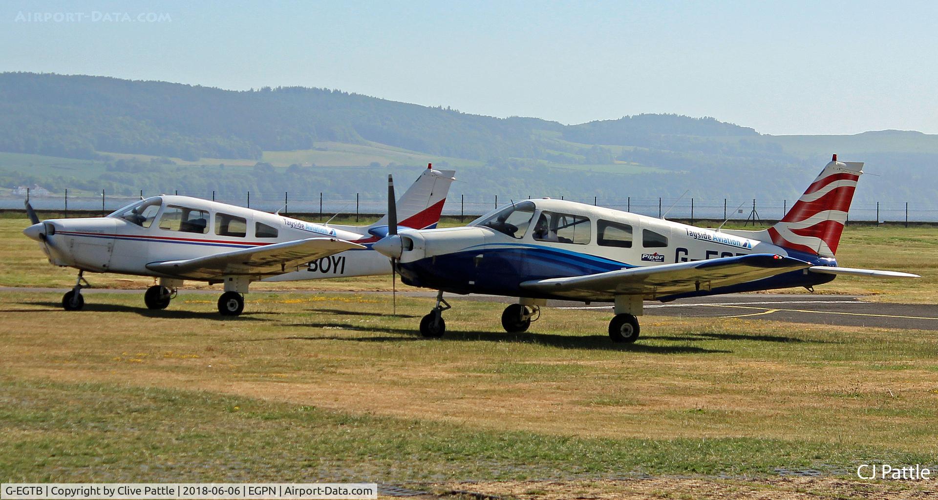 G-EGTB, 1978 Piper PA-28-161 Cherokee Warrior II C/N 28-7816074, Parked up (nearest) at Dundee along with fellow Tayside Aviation PA-28 G-BOYI