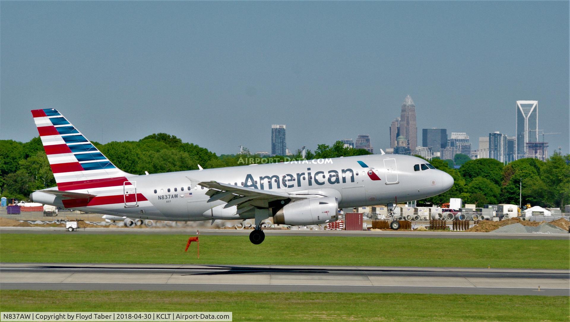 N837AW, 2005 Airbus A319-132 C/N 2595, Landing at Charlotte, nice flare