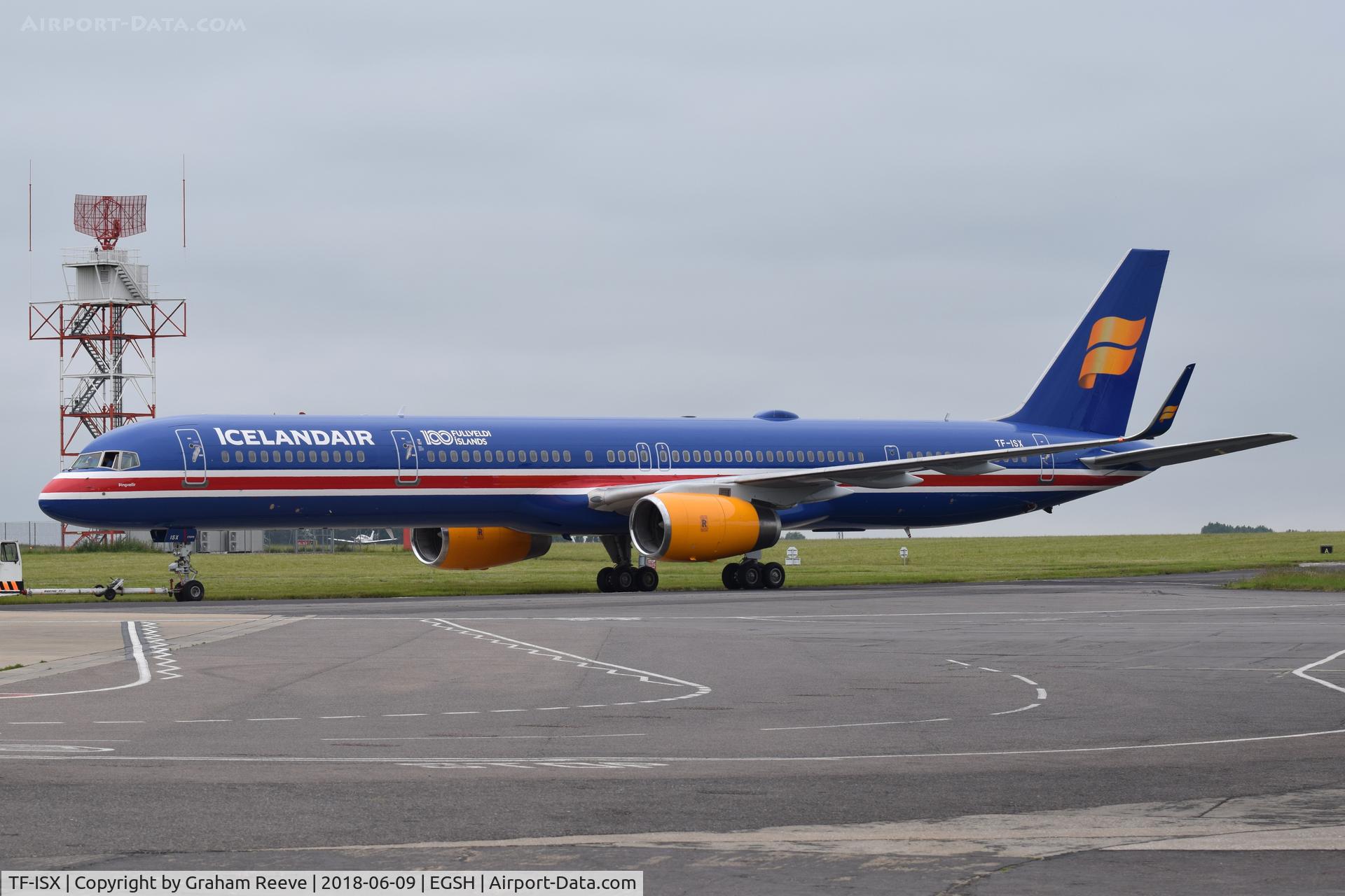 TF-ISX, 2000 Boeing 757-3E7 C/N 30179, Under tow at Norwich and in a new Icelandair colour scheme.