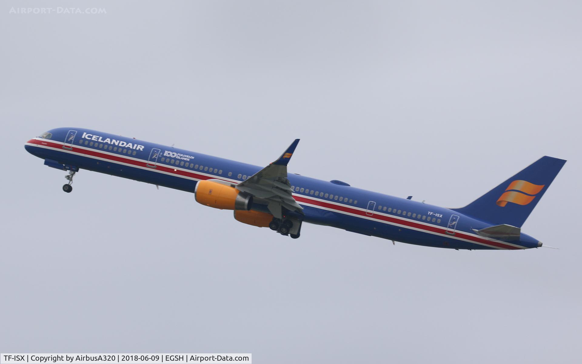 TF-ISX, 2000 Boeing 757-3E7 C/N 30179, 757 TF-ISX seen departing Norwich following repaint in a special livery celebrating the 100 year centenary of Icelandic sovereignty from Denmark