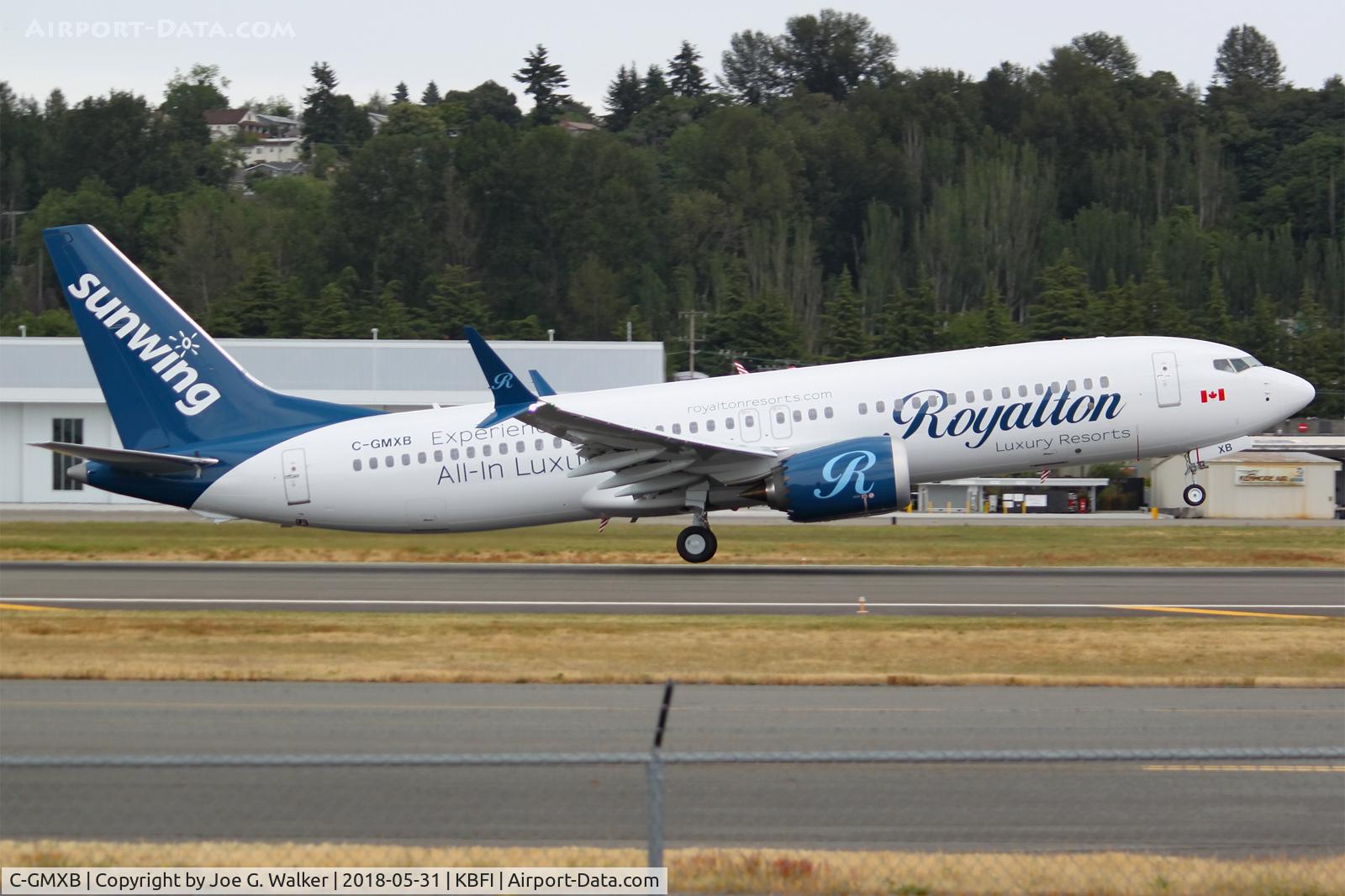 C-GMXB, 2018 Boeing 737-8 MAX C/N 60387, Second 737MAX8 for Sunwing Airlines seen wearing a special livery for Royalton Luxury Resorts.