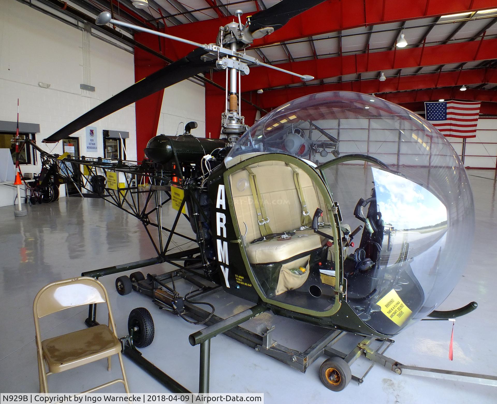 N929B, 1953 Bell 47D-1 C/N 647, Bell 47D-1 (shown as H-13 Sioux) at the VAC Warbird Museum, Titusville FL