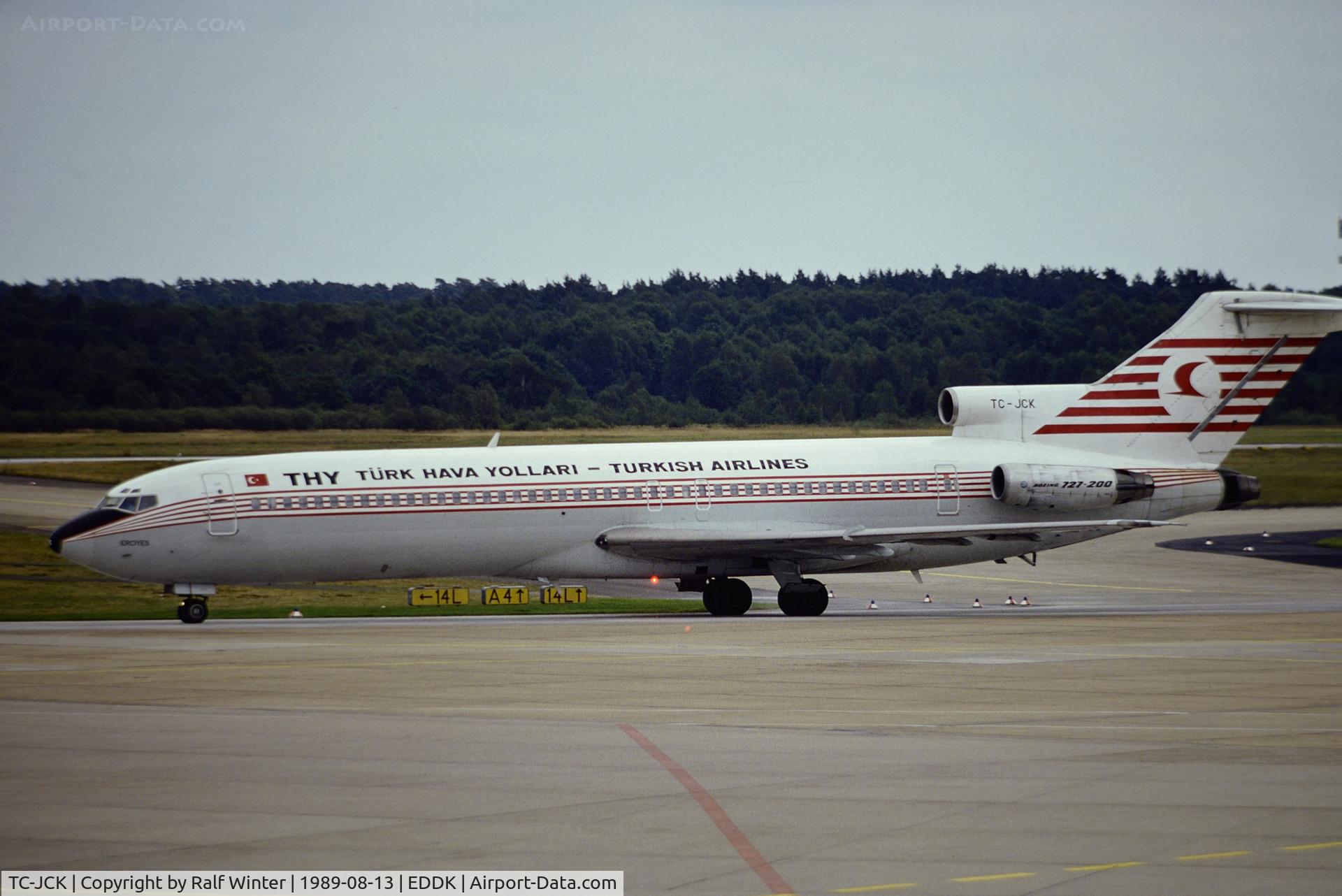 TC-JCK, 1979 Boeing 727-243 C/N 21664, Boeing 727-243 - TK THY Türk Hava Yollari 'Erciyes' - 21664 - TC-JCK - 13.08.1989 - CGN