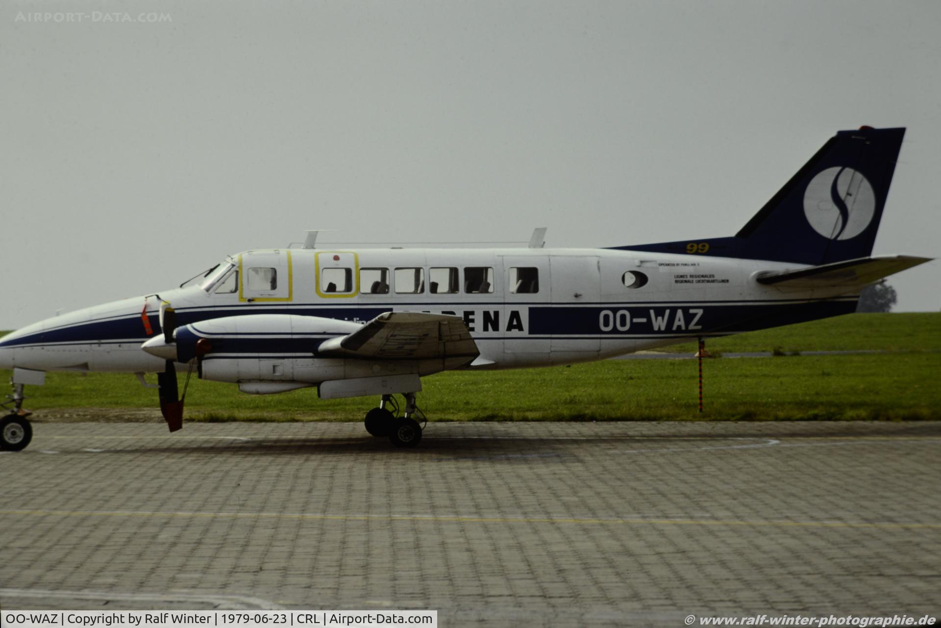 OO-WAZ, 1969 Beech 99 Airliner C/N U-62, Beech 99 Airliner - SABENA Belgien World Airlines - U-62 - OO-WAZ -23.06.1979 - Gosselies CRL