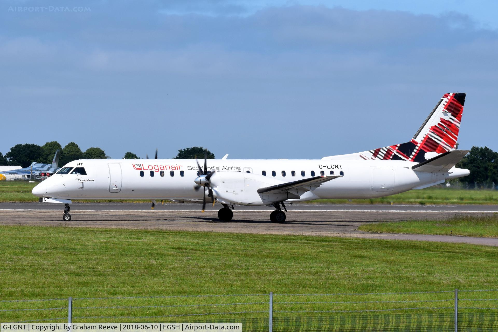 G-LGNT, 1996 Saab 2000 C/N 2000-039, About to depart from Norwich.