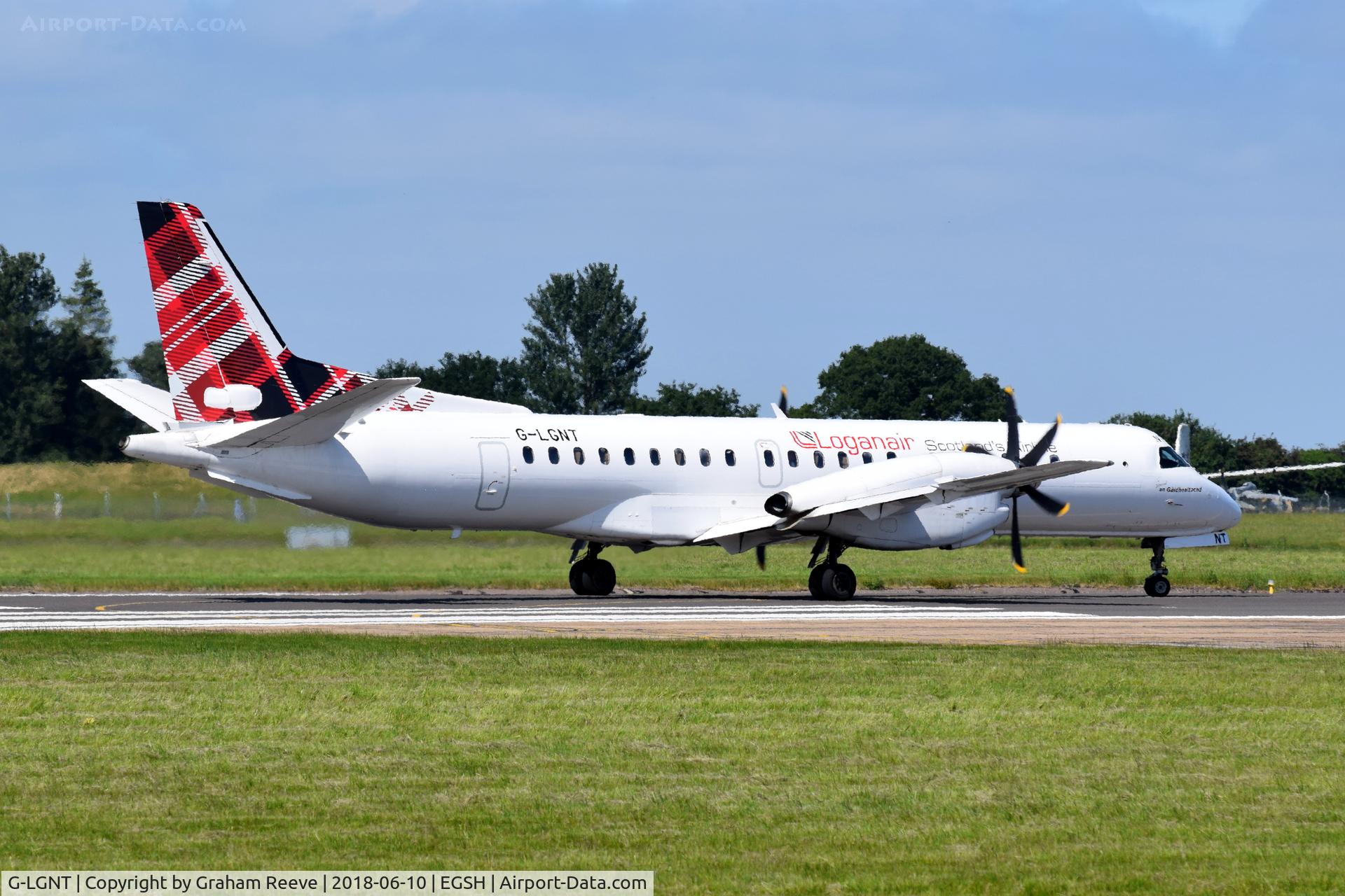 G-LGNT, 1996 Saab 2000 C/N 2000-039, About to depart from Norwich.