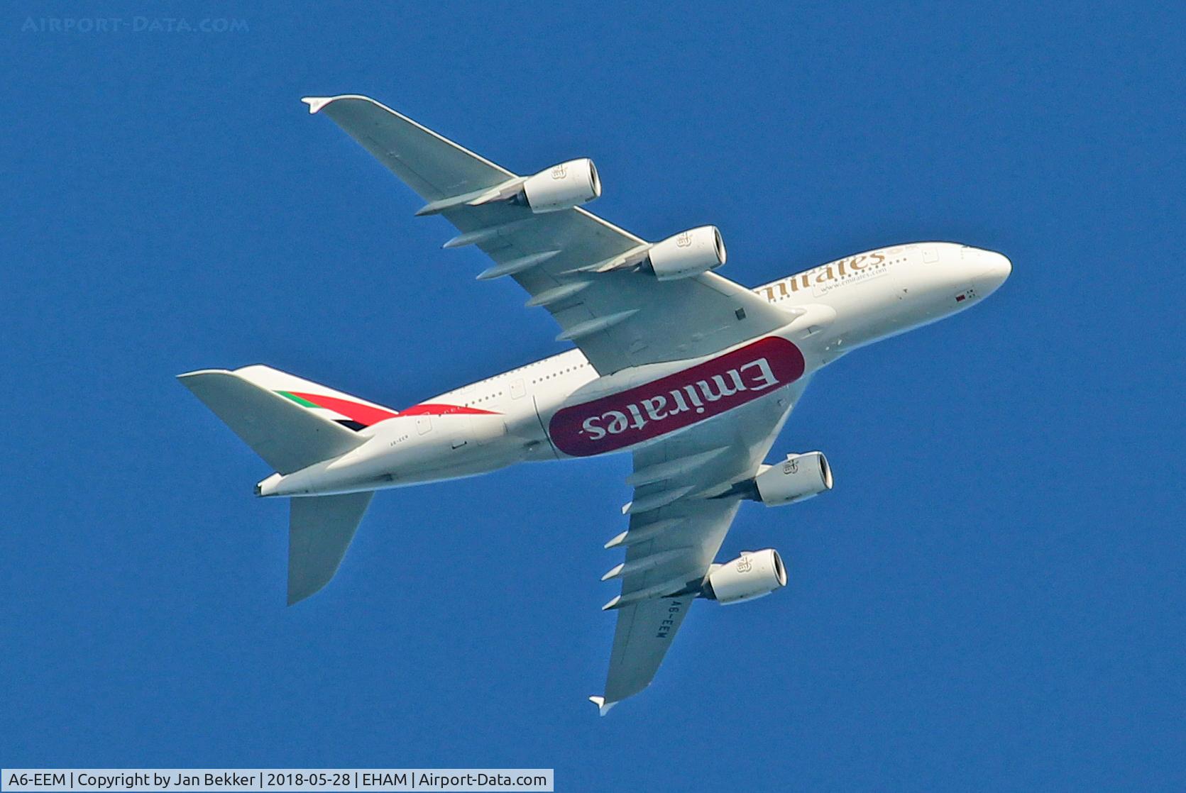 A6-EEM, 2013 Airbus A380-861 C/N 134, Flying over Lelystad at 10.000 feet direction Schiphol (EHAM)