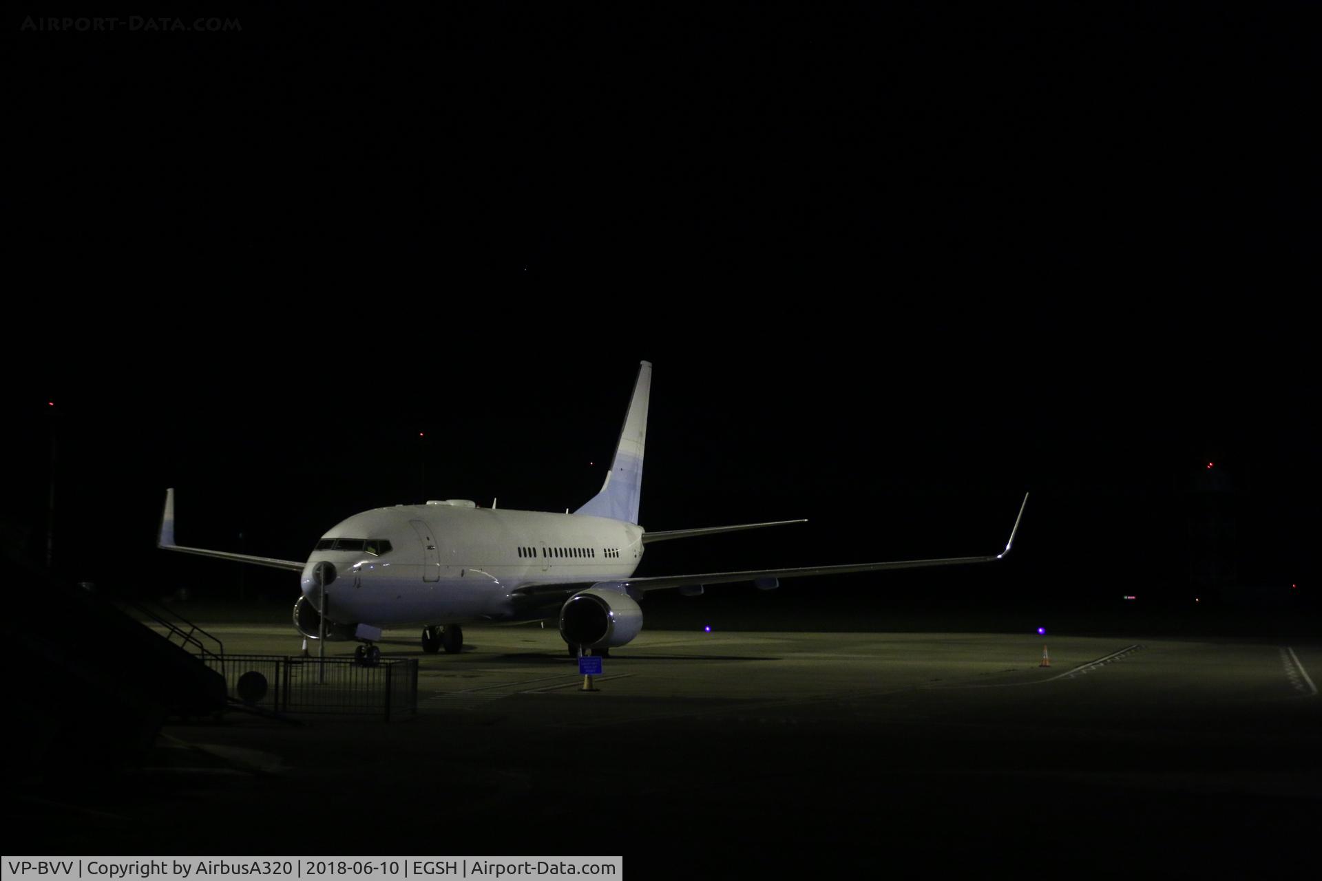 VP-BVV, 1999 Boeing 737-73U BBJ C/N 29200, night stopping in for repaint