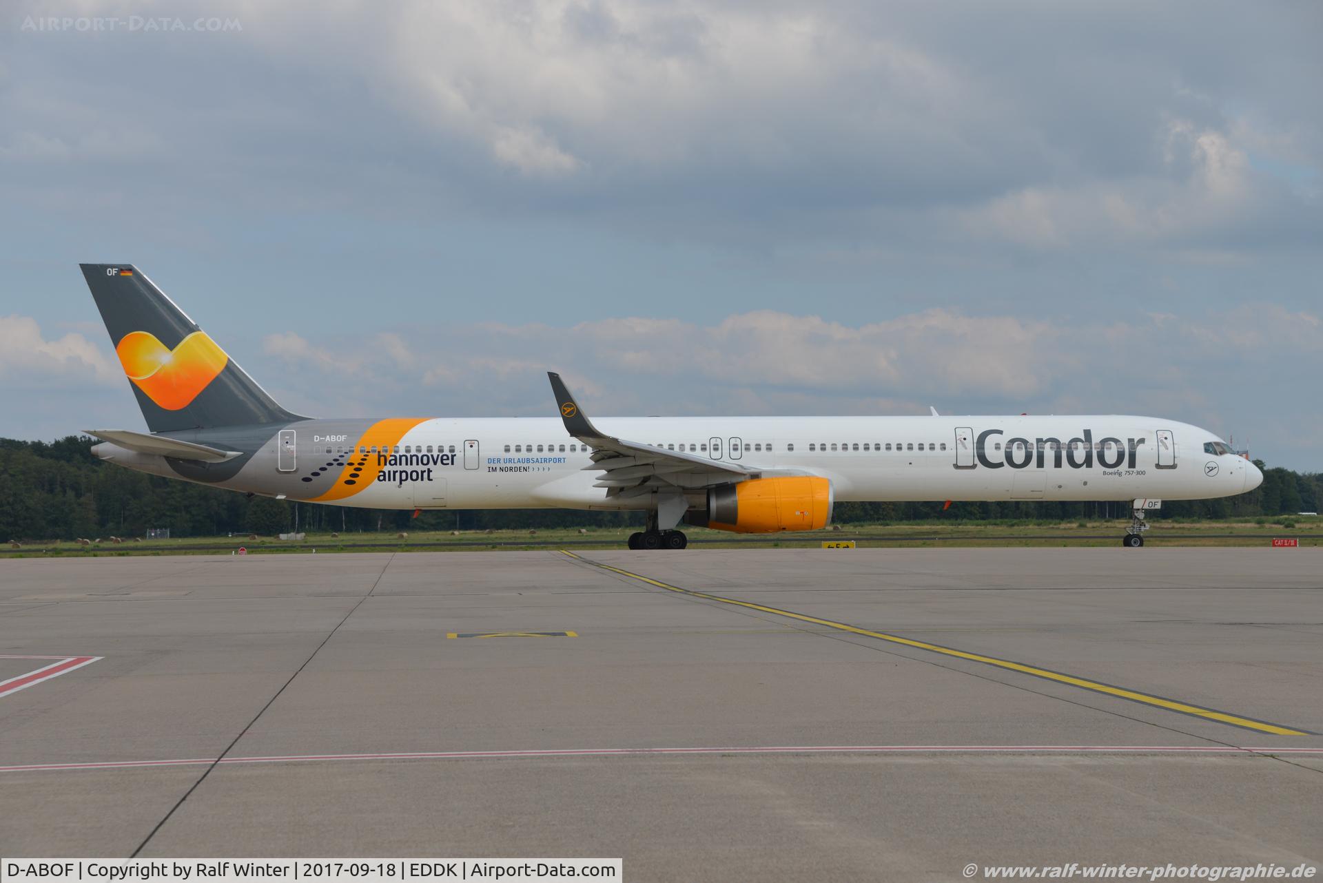 D-ABOF, 1999 Boeing 757-330 C/N 29013, Boeing 757-330(W) - DE CFG Condor 'Hannover Airport' - 29013 - D-ABOF - 18.09.2017 - CGN